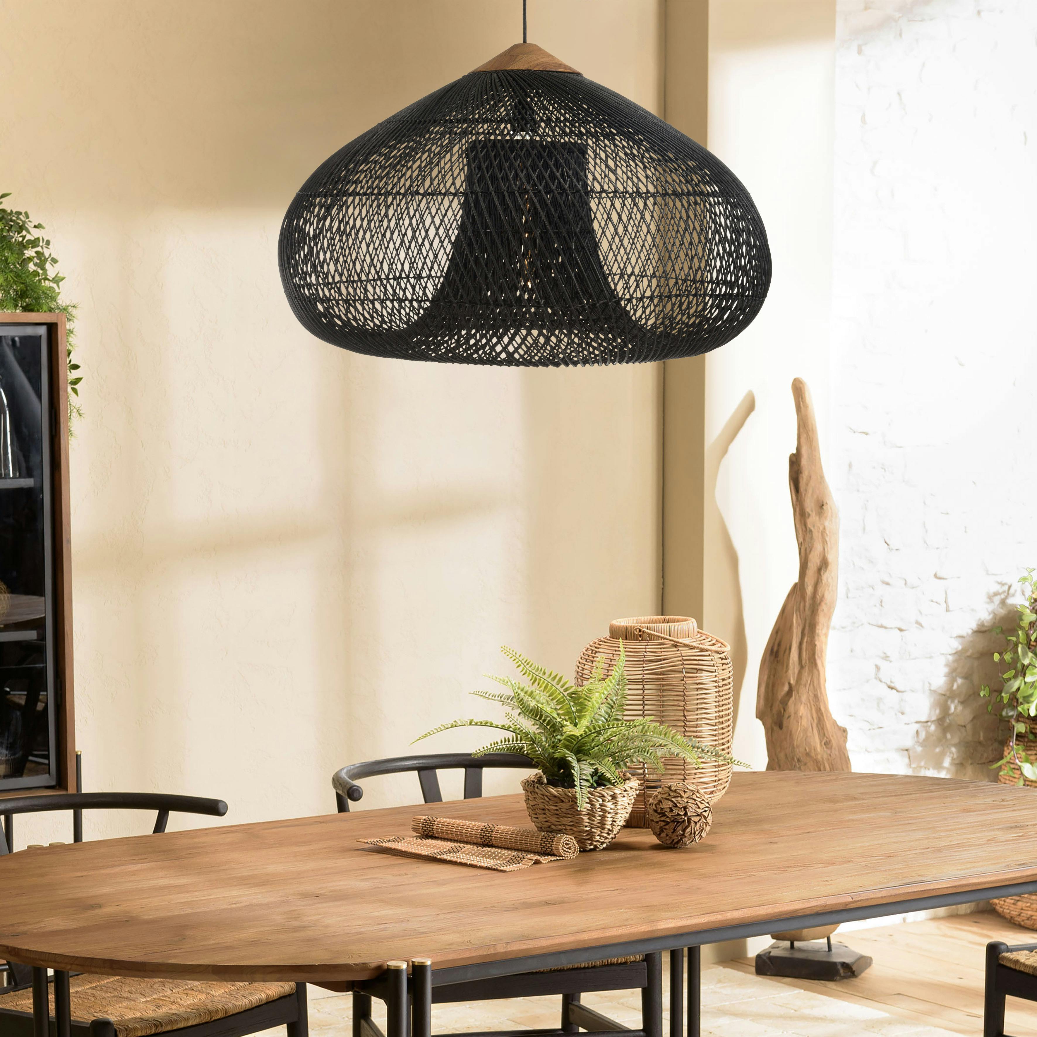 Suspension entonnoir 80x80cm rotin couleur noire/teck FOLELLI