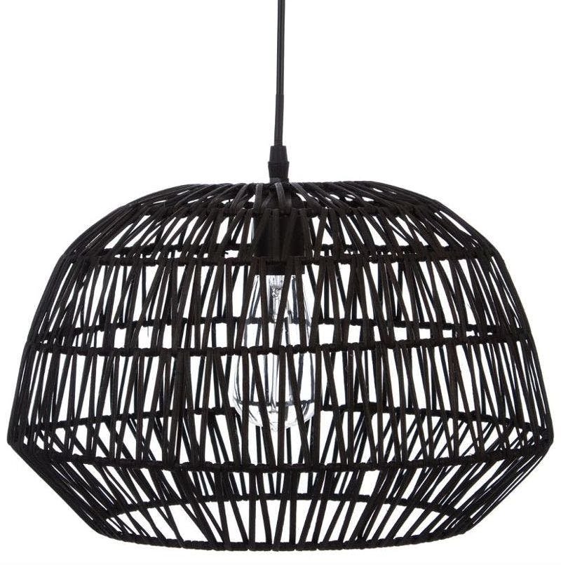 Suspension façon "panier renversé" en rotin noir D38cm