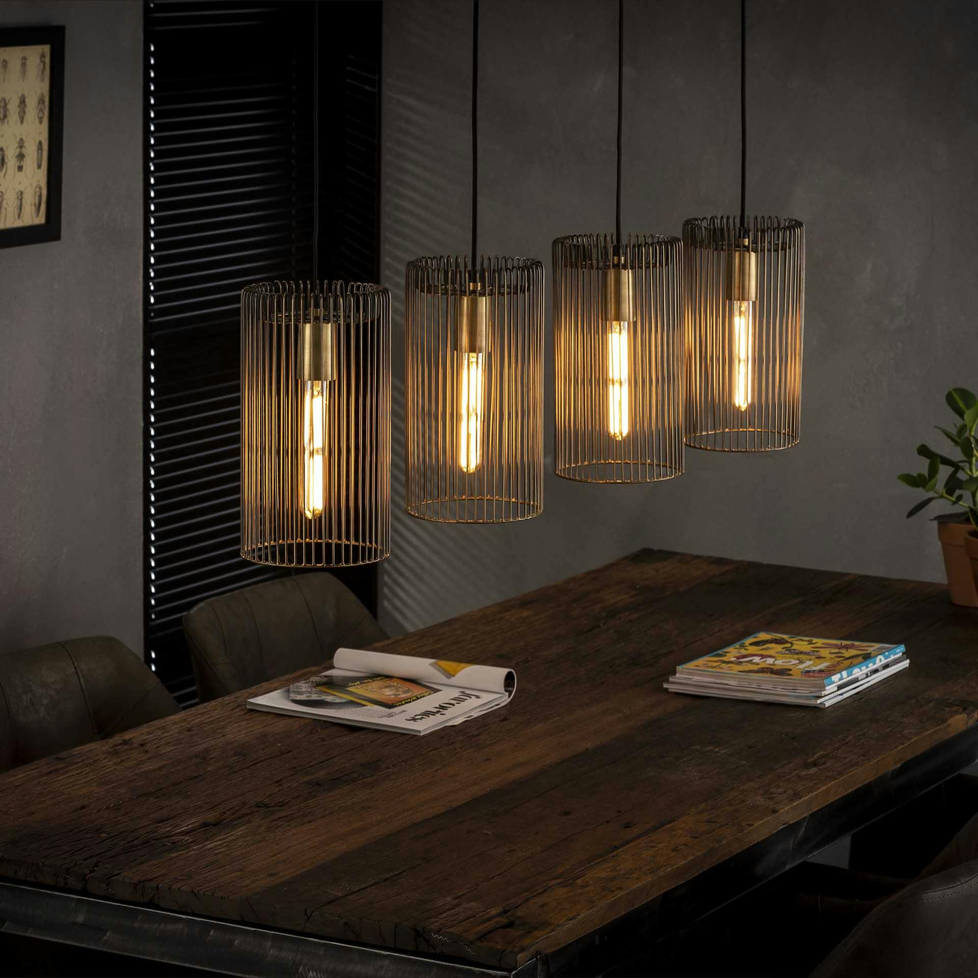 Suspension filaire industrielle bronze vieilli 4 cylindres TRIBECA