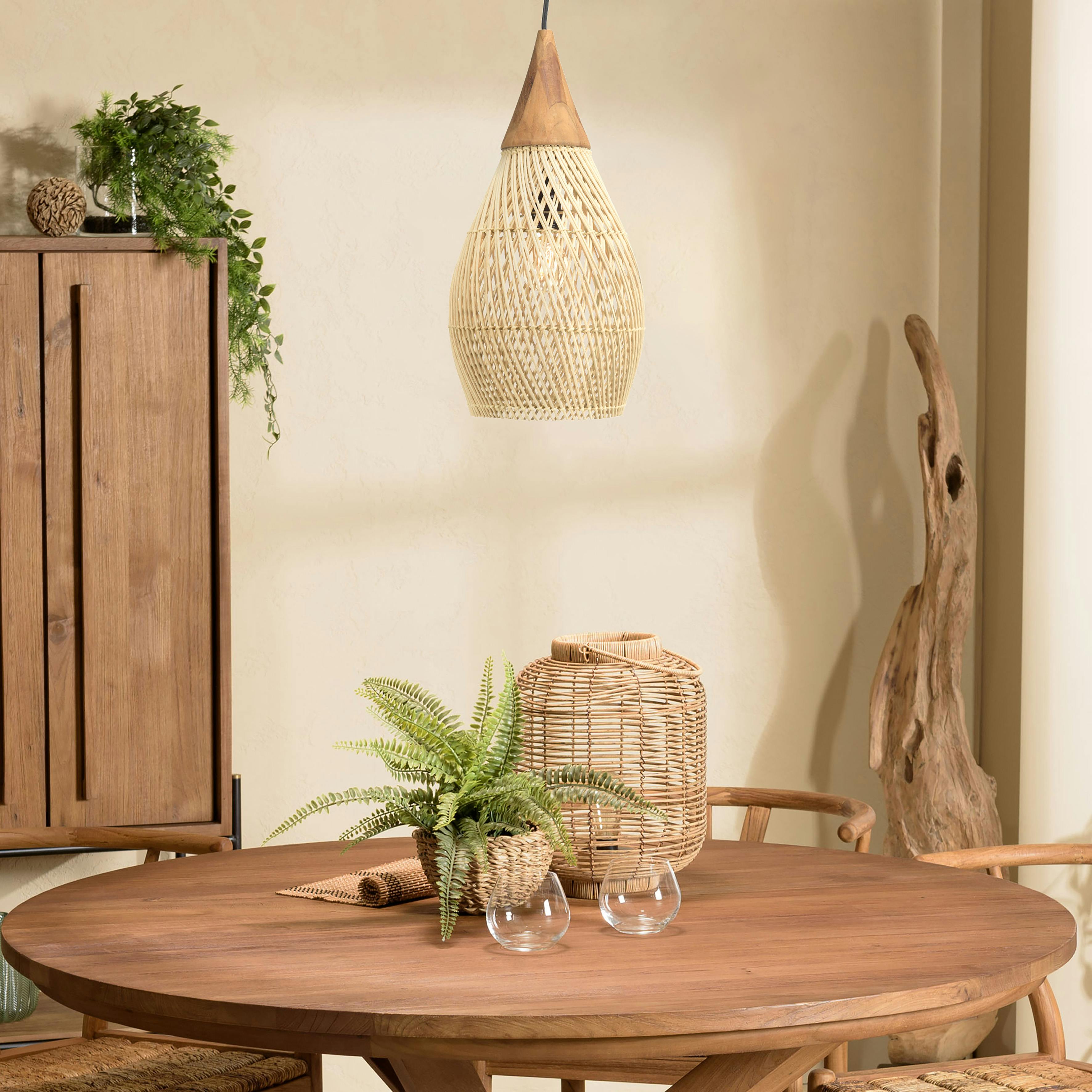 Suspension goutte 25x25cm rotin couleur naturelle et teck FOLELLI