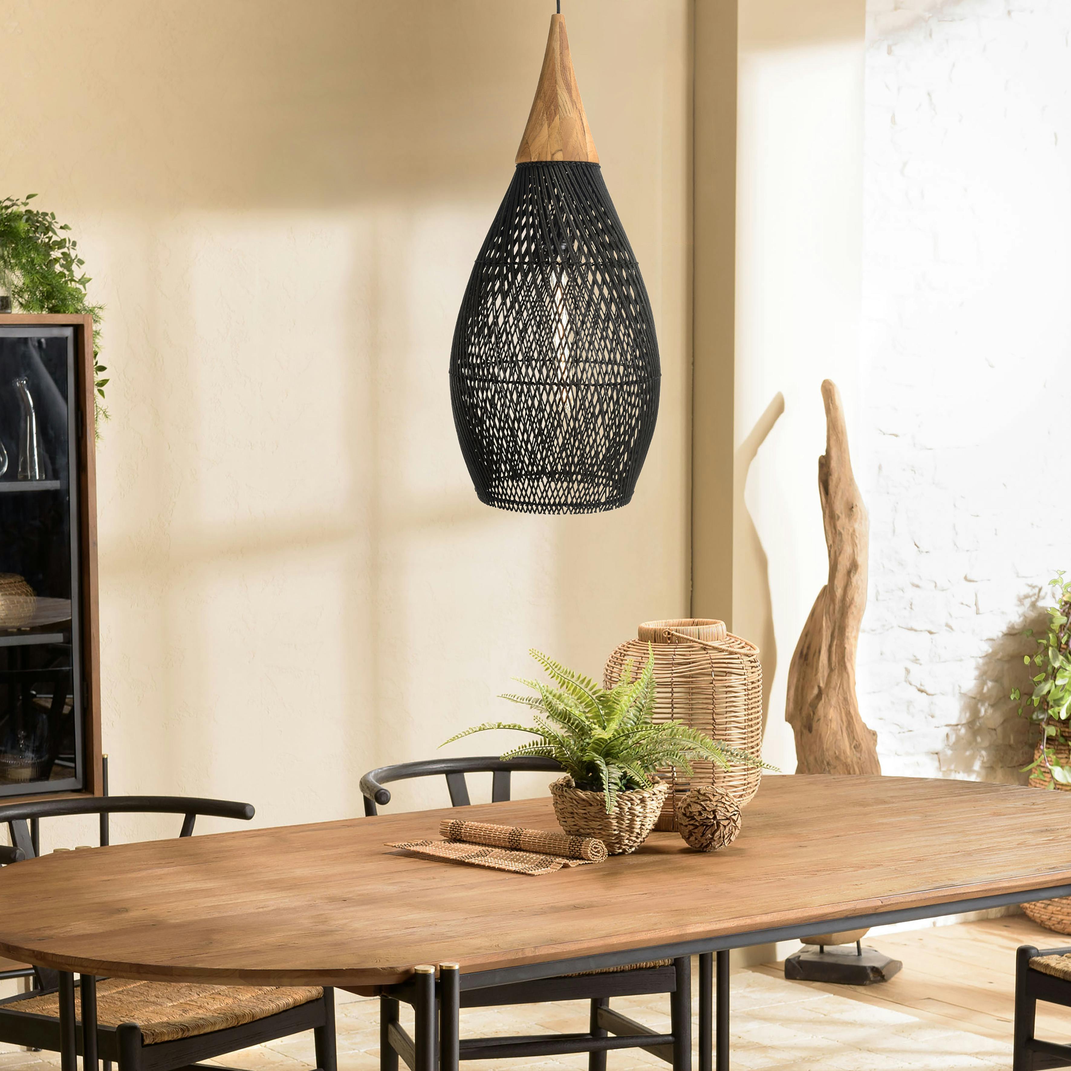 Suspension goutte 35x35cm en rotin couleur noire et teck FOLELLI