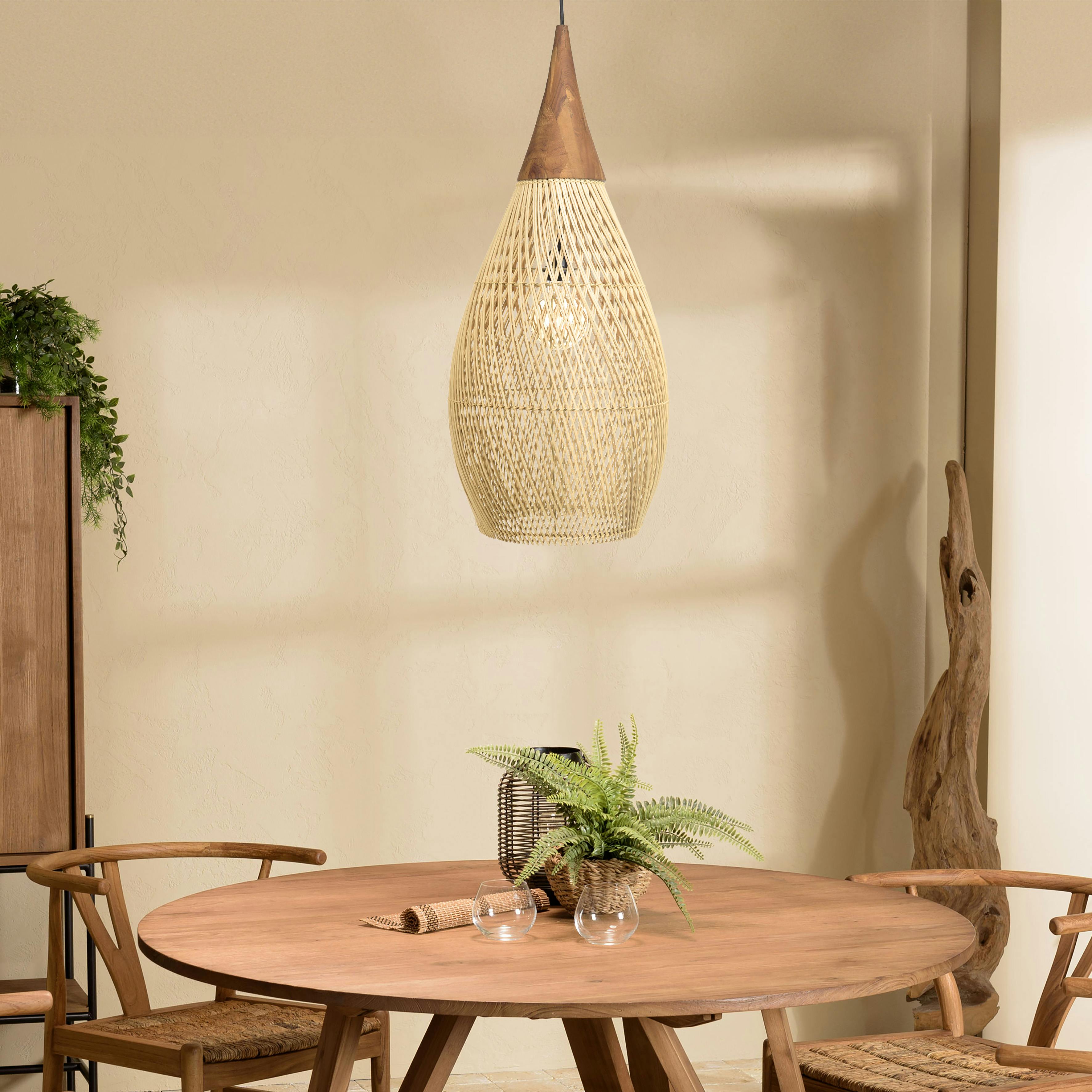 Suspension goutte 35x35cm rotin couleur naturelle et teck FOLELLI