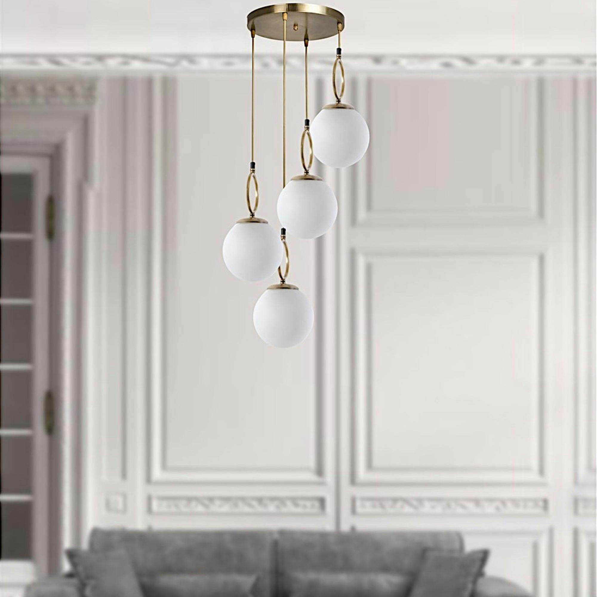 Suspension grappe 5 globes blancs avec anneaux SIERRE
