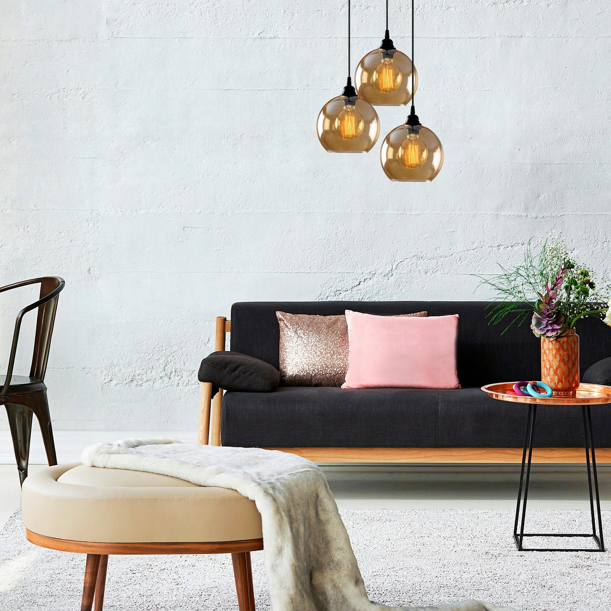 Suspension grappe moderne en verre doré, 3 globes SIVAS