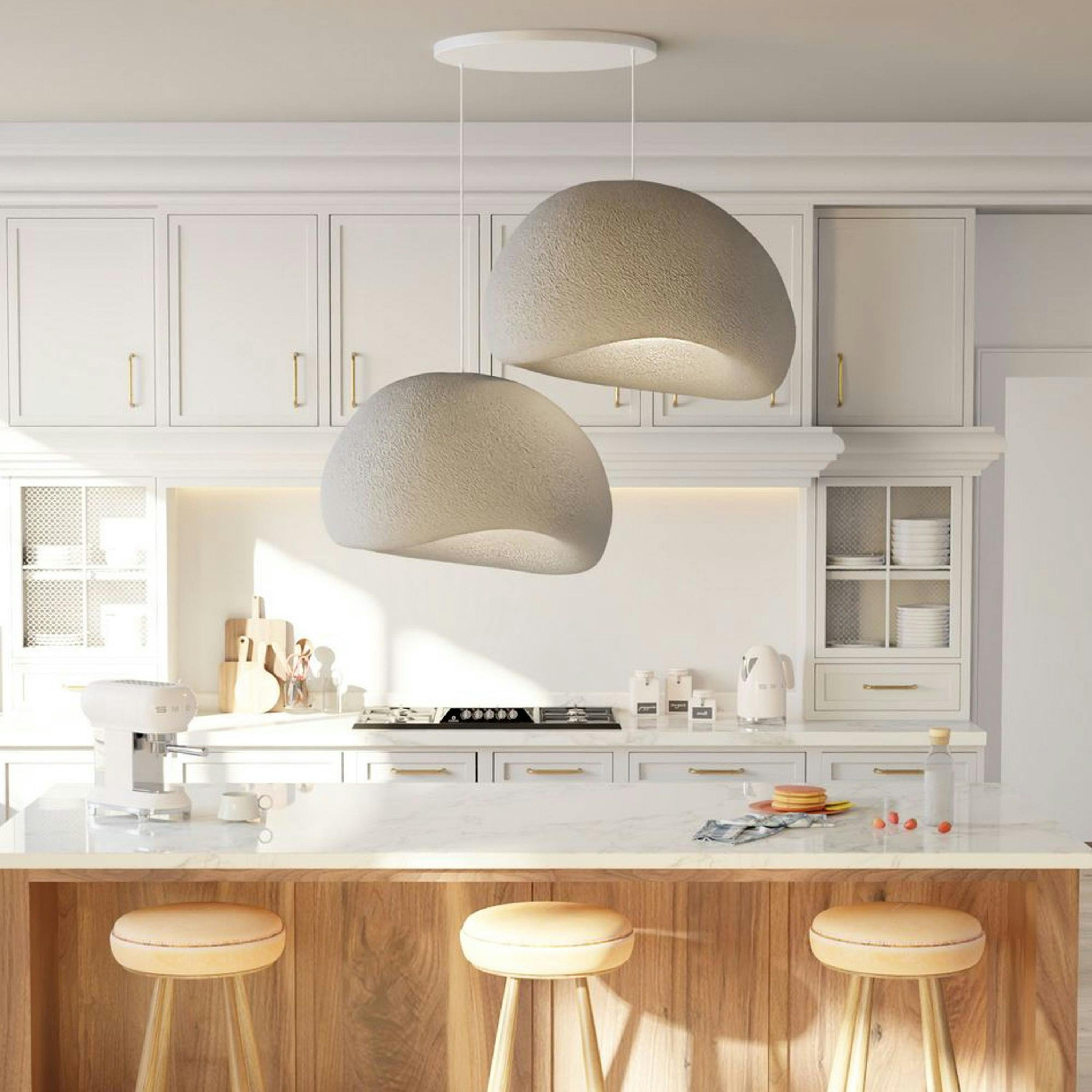 Suspension grise design 2 abat-jour organiques 85 cm NOXIS