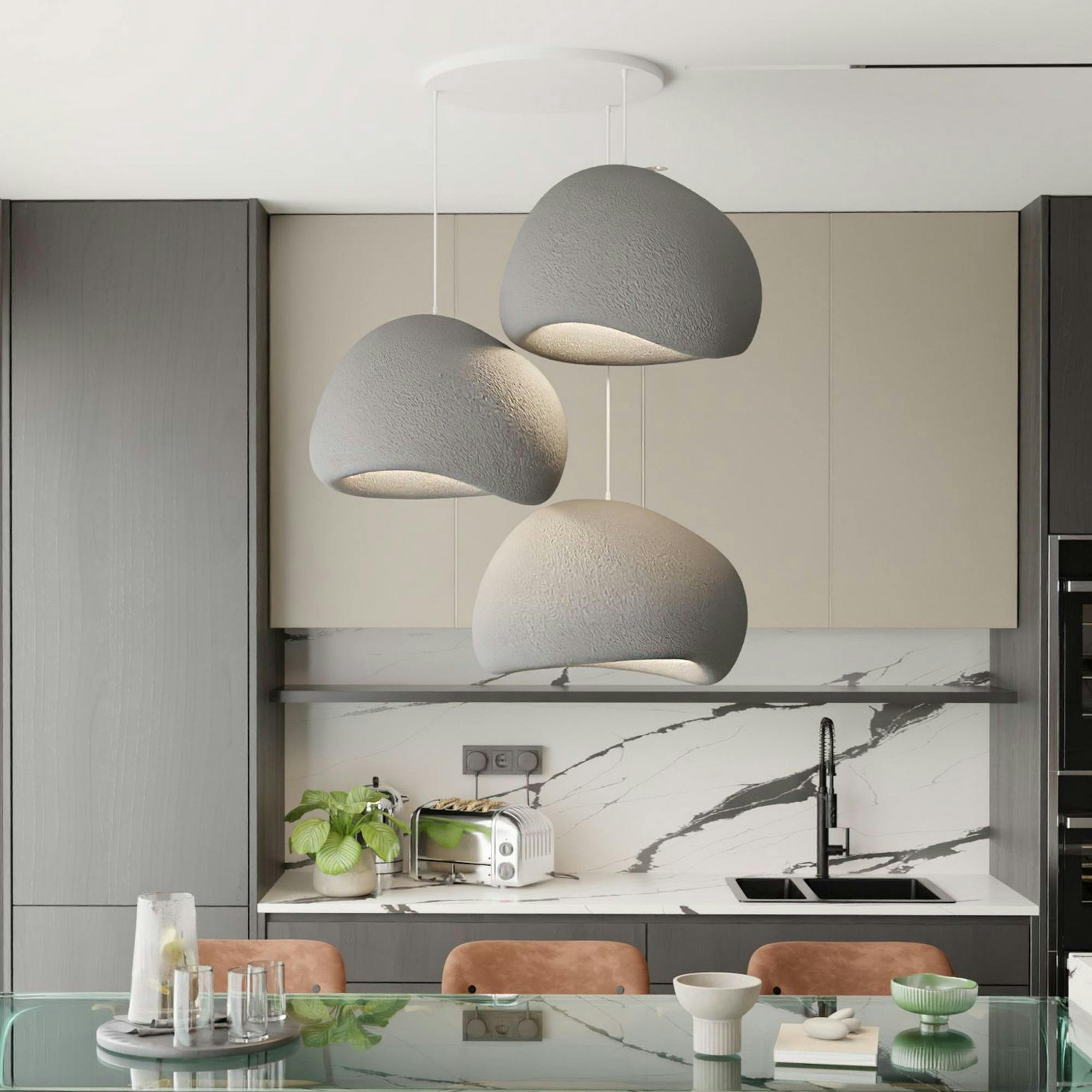 Suspension grise design 3 abat-jour organiques 42 cm NOXIS