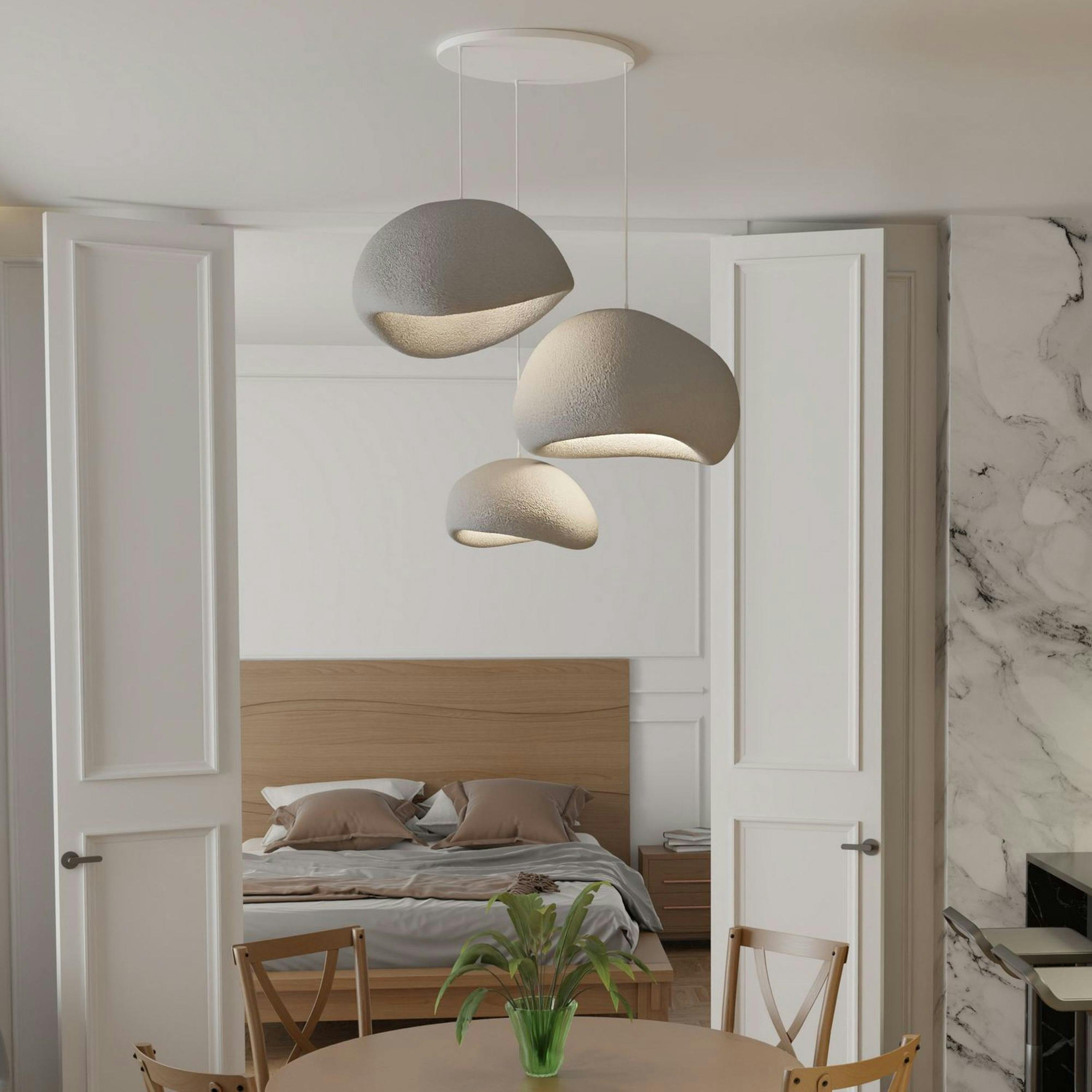 Suspension grise design organique 3 abat-jour H.28 cm NOXIS