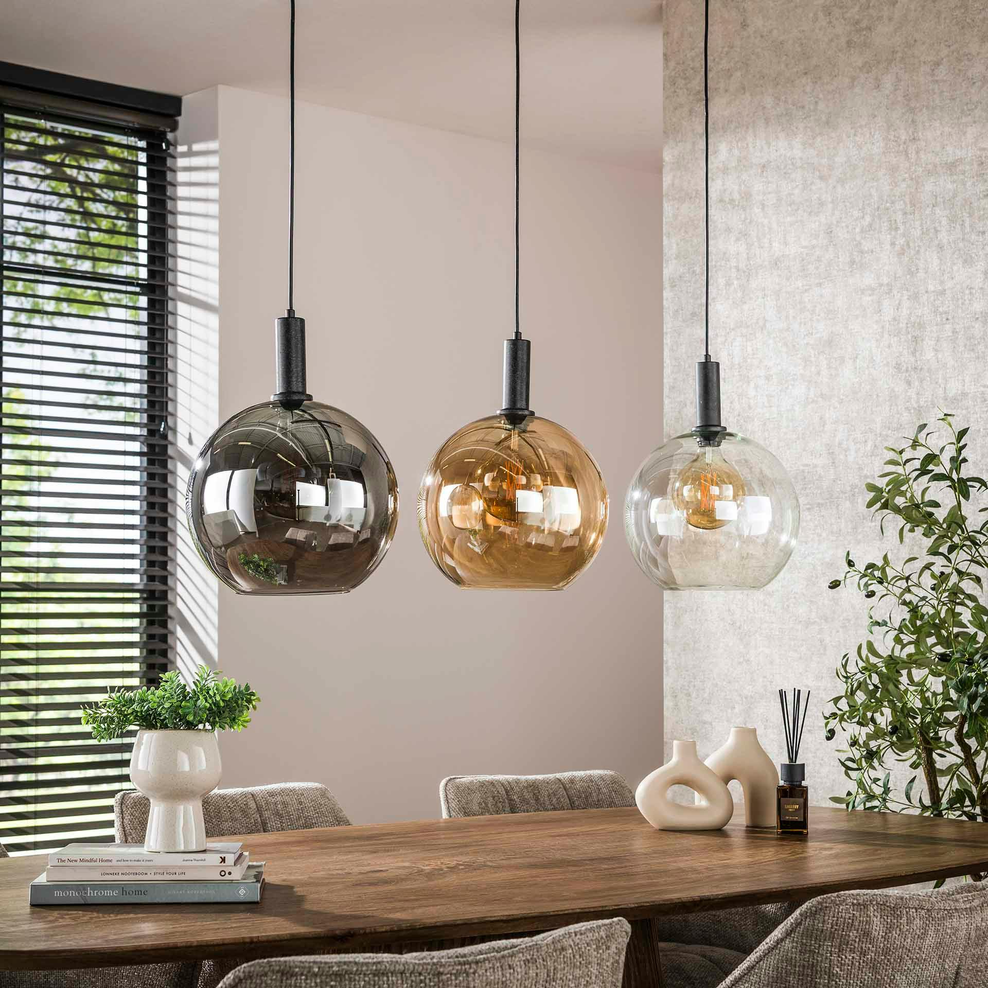 Suspension îlot cuisine 3 globes multicolores NOVA