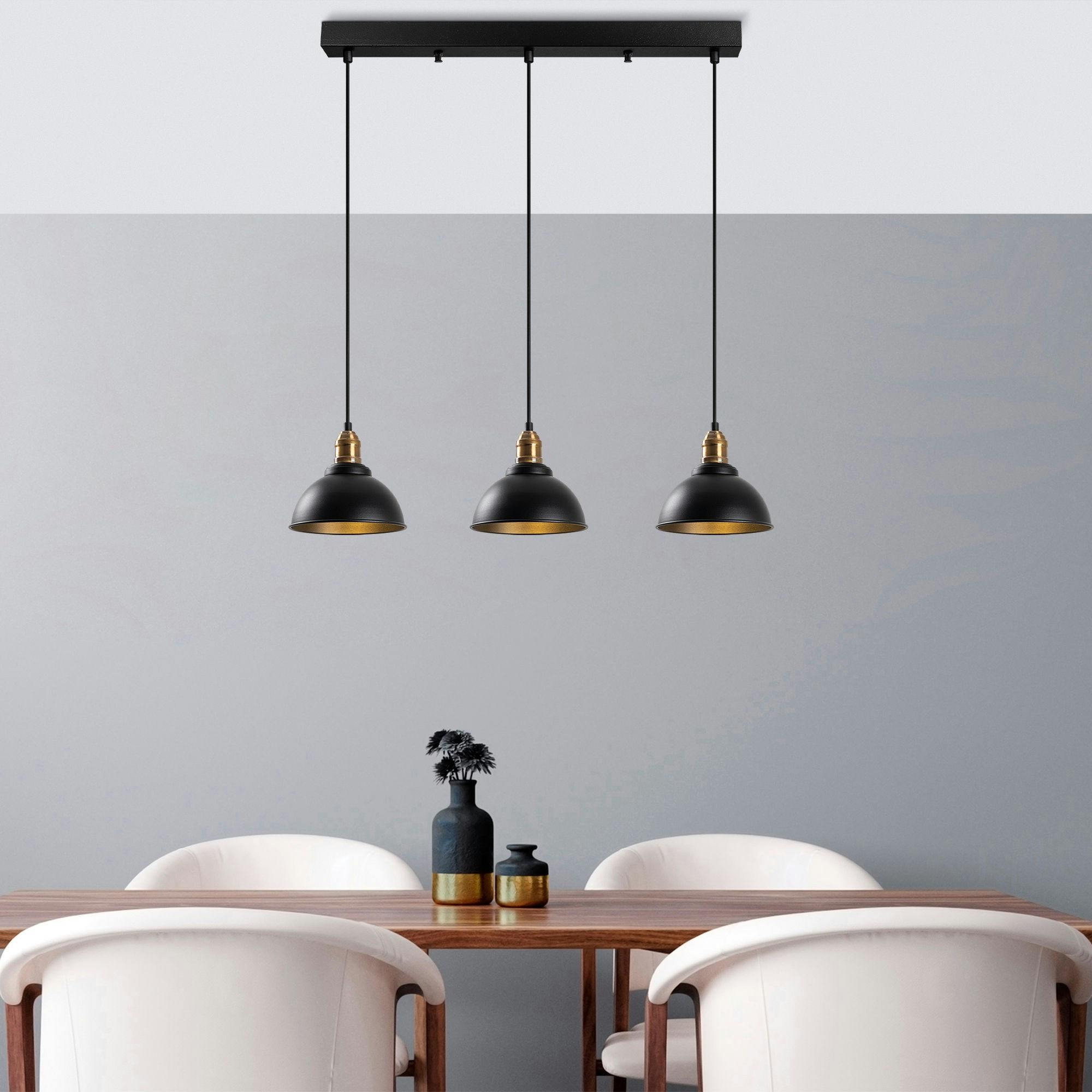 Suspension îlot cuisine – 3 lampes noir et or SILE