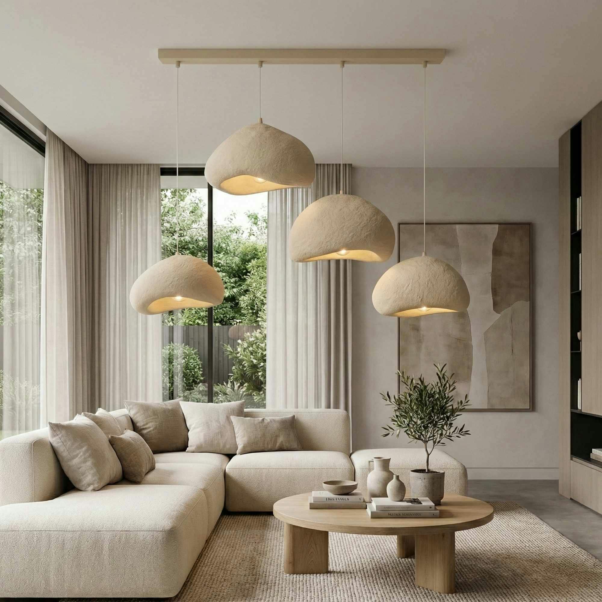 Suspension îlot cuisine beige 4 abat-jour design NOXIS