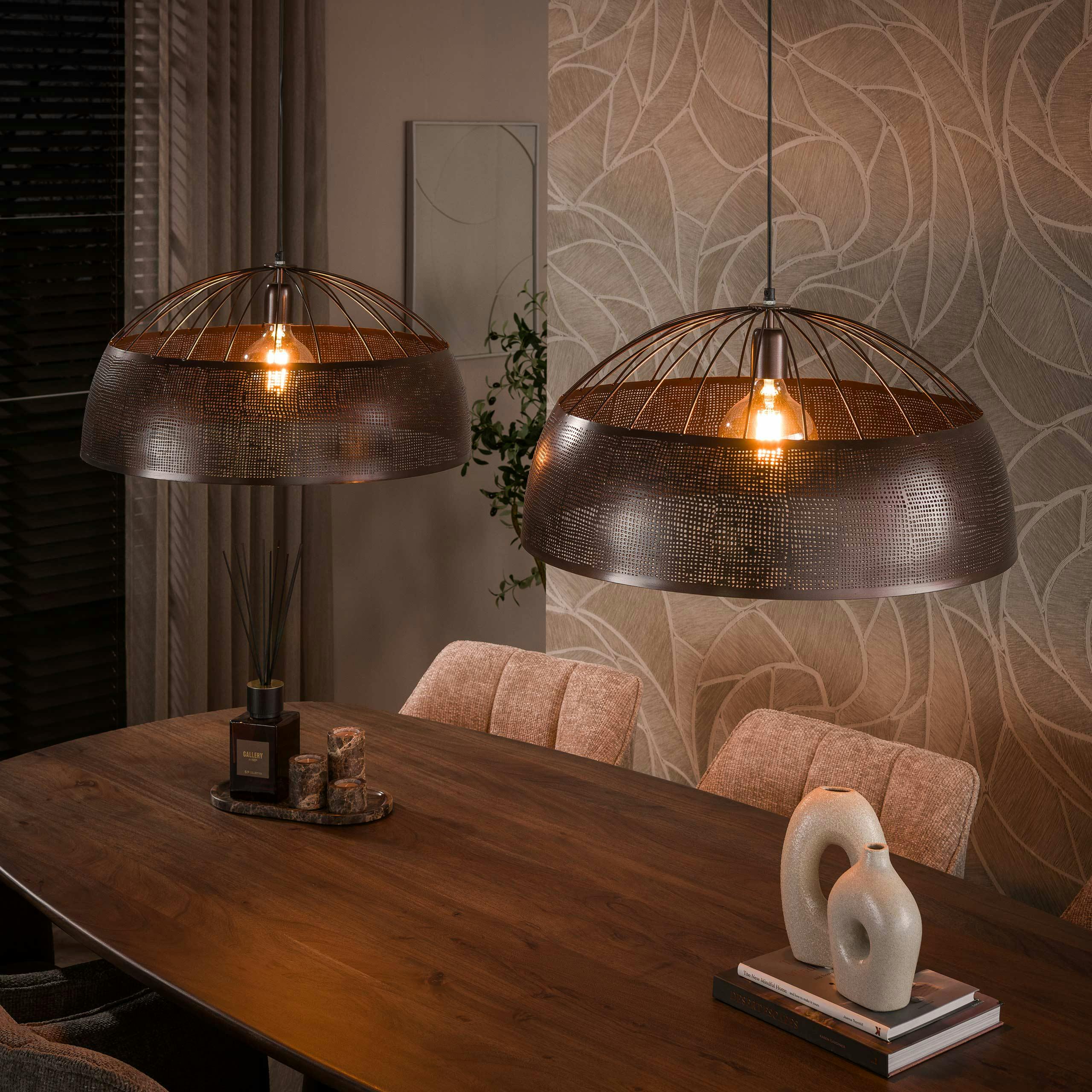 Suspension îlot cuisine vintage métal cuivré 2 lampes RALF
