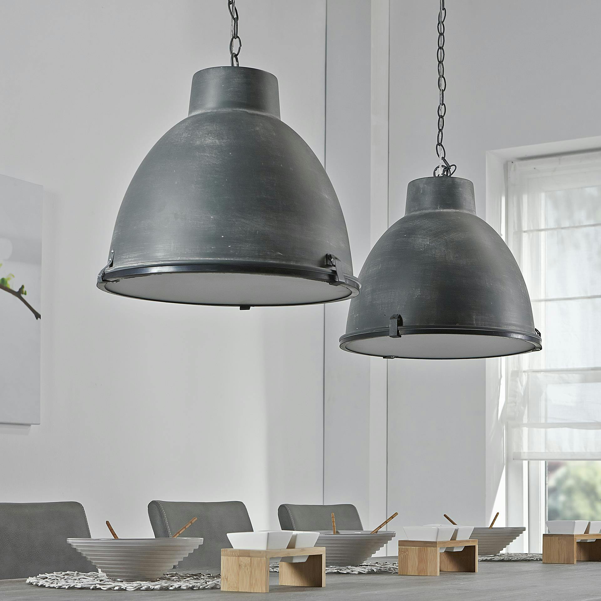 Suspension industrielle 2 lampes acier effet béton RALF