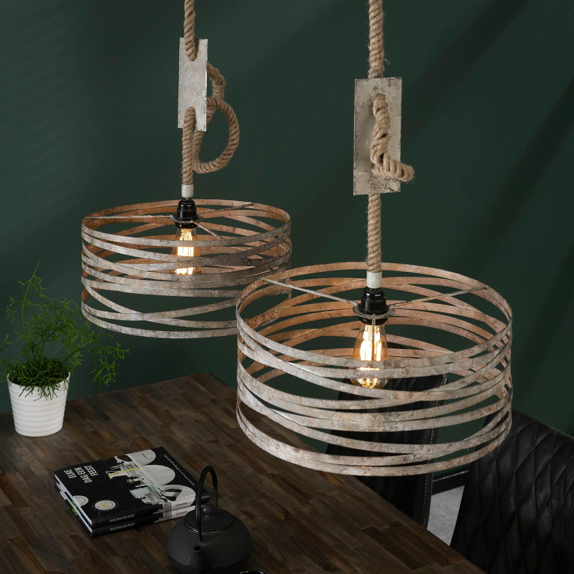 Suspension industrielle 2 lampes effet ruban et corde RALF