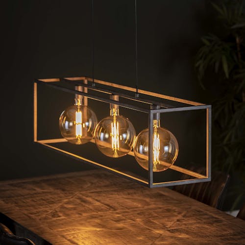 Suspension industrielle 3 lampes cadre rectangulaire argent vieilli RALF
