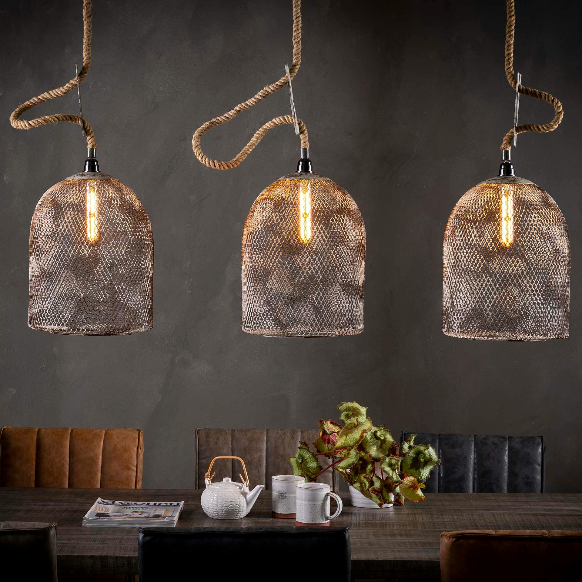 Suspension industrielle 3 lampes corde et effet maille TRIBECA