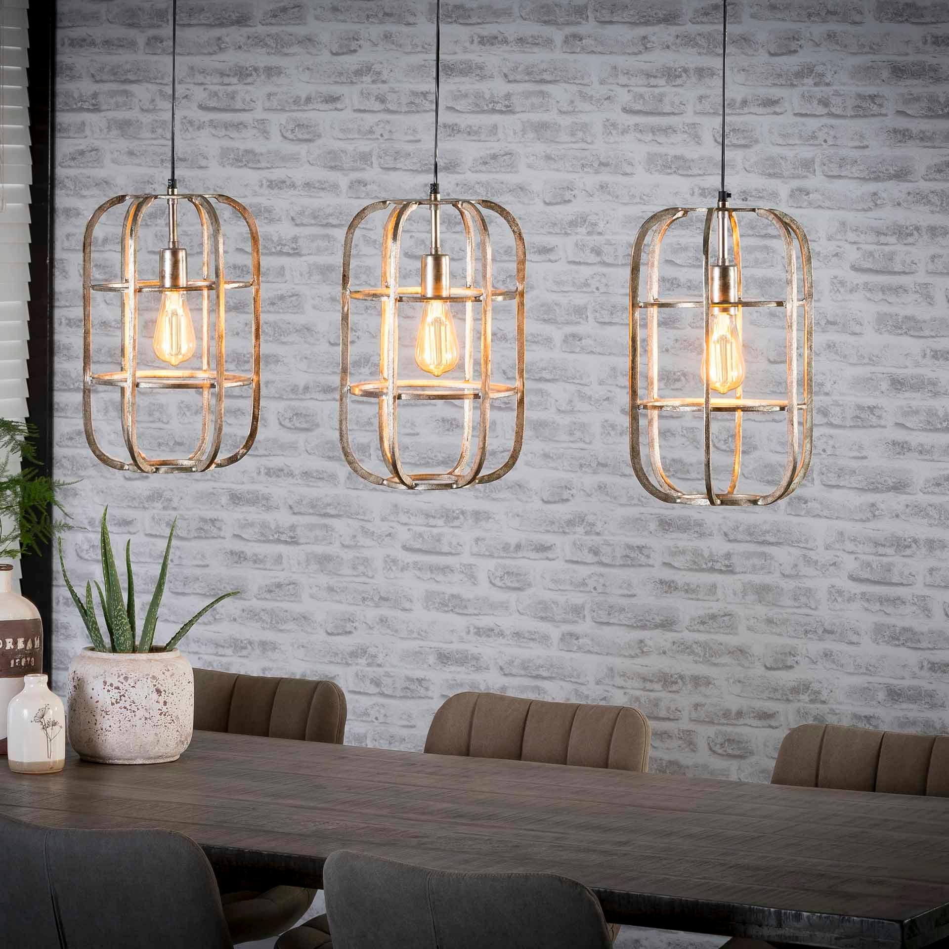 Suspension industrielle 3 lampes grillagées capsules RALF