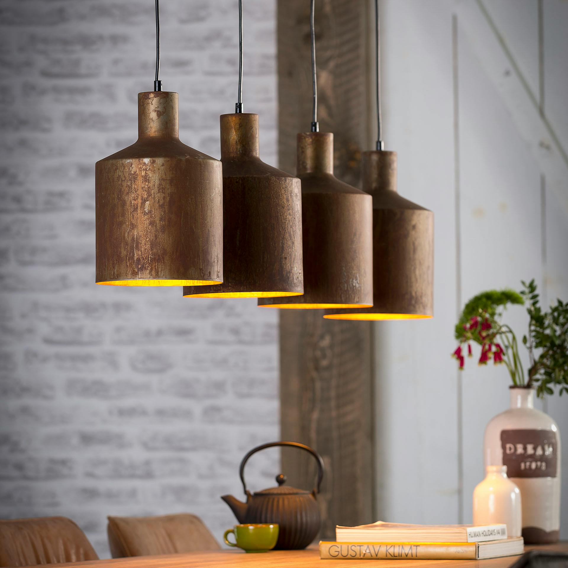 Suspension industrielle 4 abat-jour rouille TRIBECA