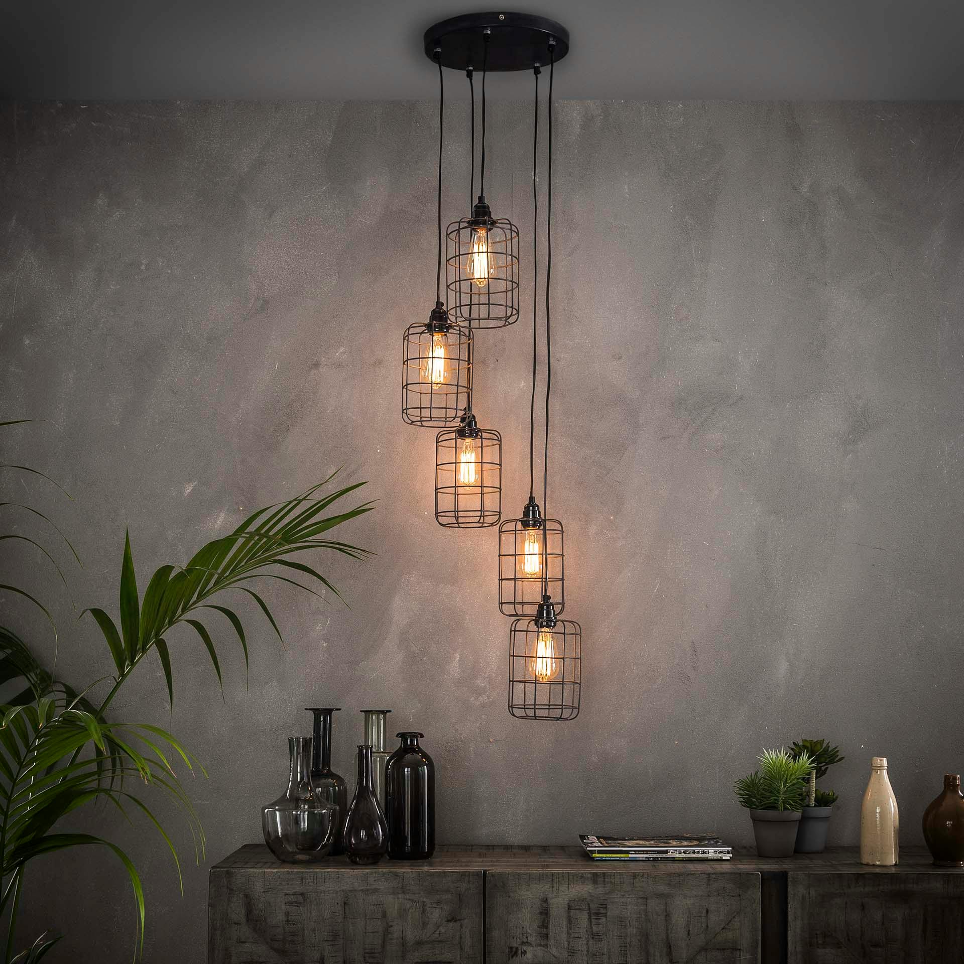 Suspension industrielle 5 lampes étagées grillage TRIBECA