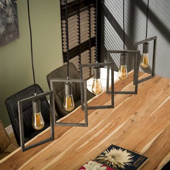Suspension industrielle 5 lampes graphiques argent vieilli RALF