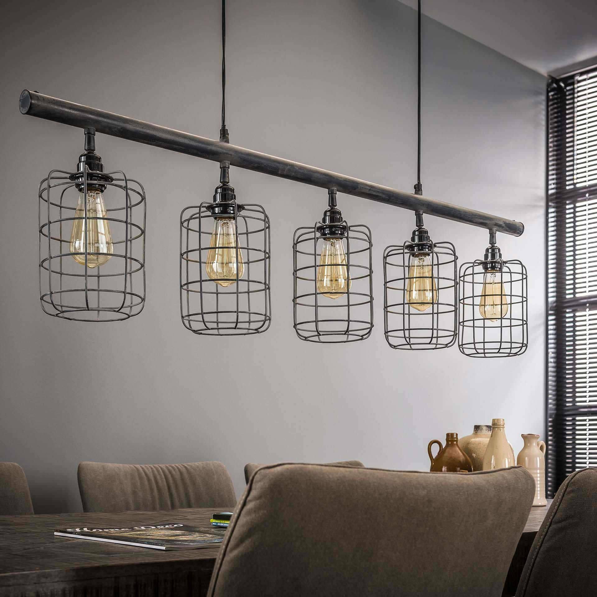 Suspension industrielle 5 lampes grillage TRIBECA