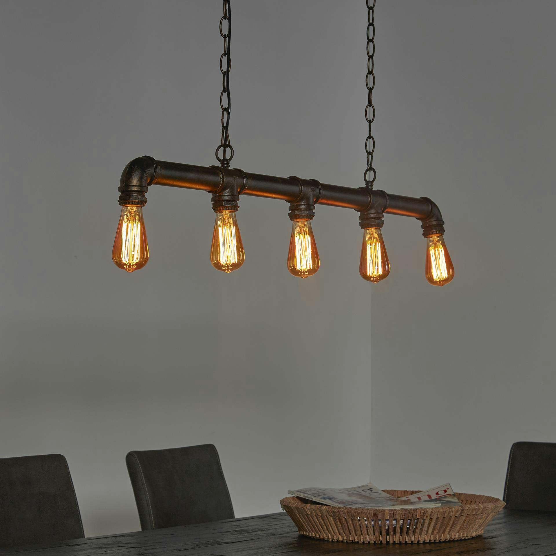 Suspension industrielle 5 lampes tuyau TRIBECA