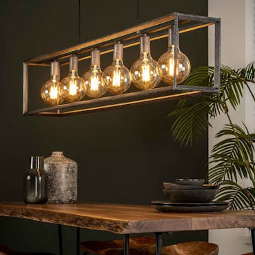 Suspension industrielle 6 lampes cadre argent vieilli RALF