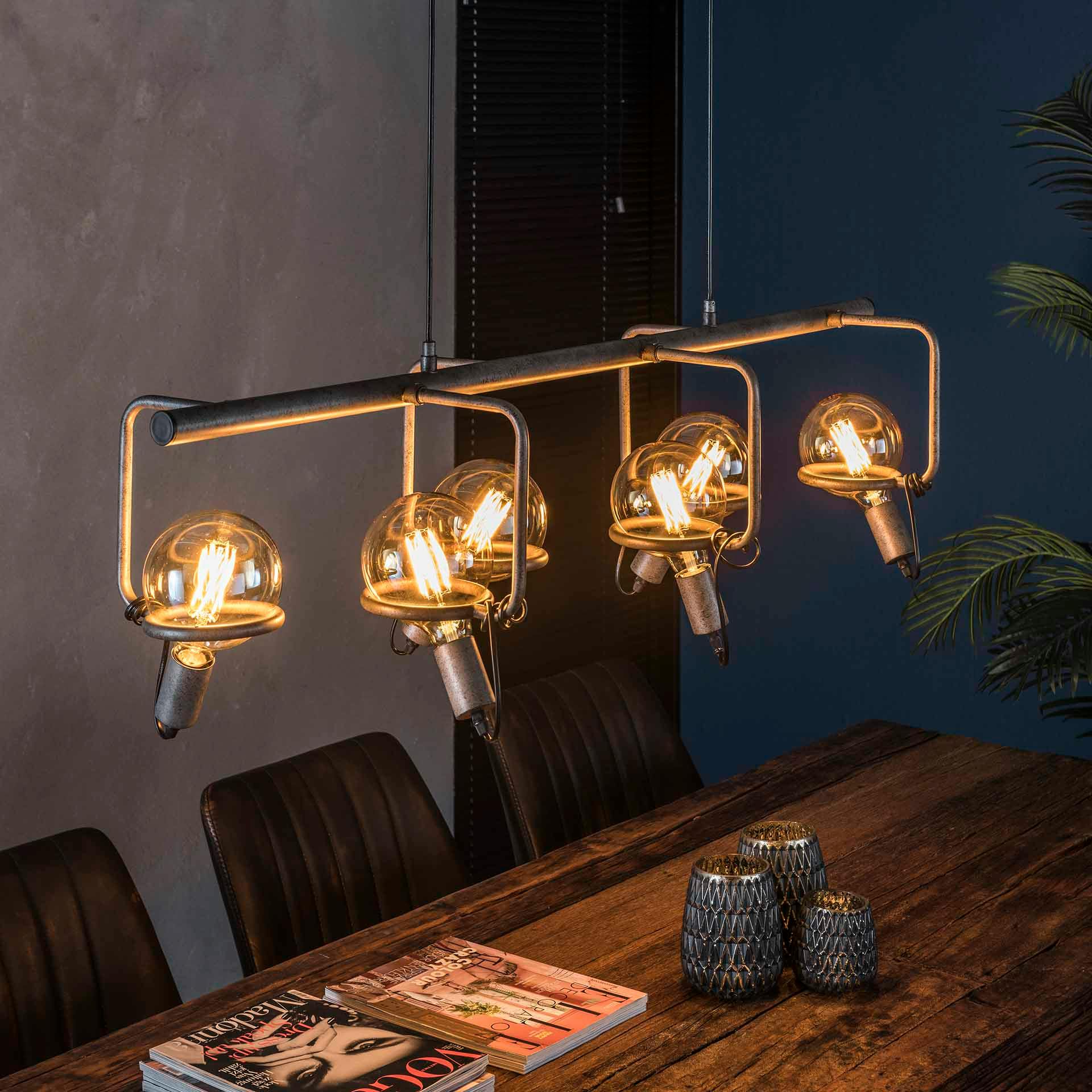 Suspension industrielle 6 lampes style baladeuses argent vieilli TRIBECA