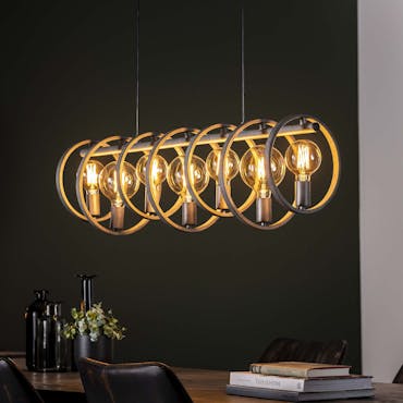 Suspension industrielle 7 lampes cercles finition argent vieilli RALF