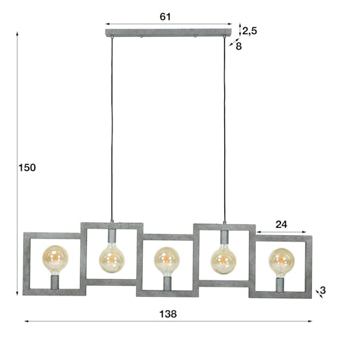 Suspension industrielle cadre 5 lampes graphiques RALF