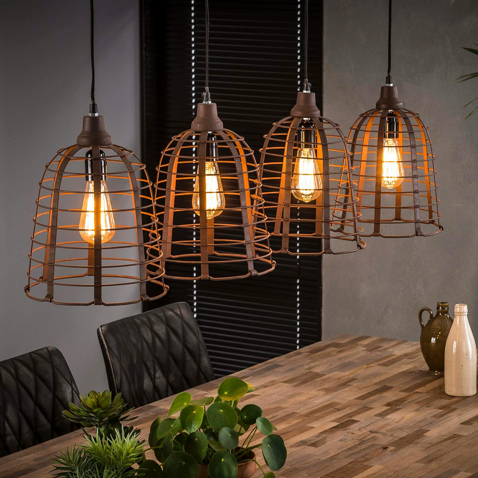 Suspension industrielle cloche 4 lampes grillage effet rouille TRIBECA