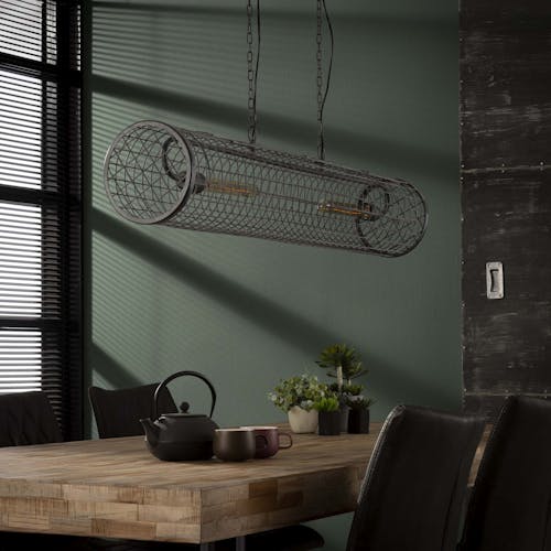 Suspension industrielle cylindre grillagé 2 lampes RALF