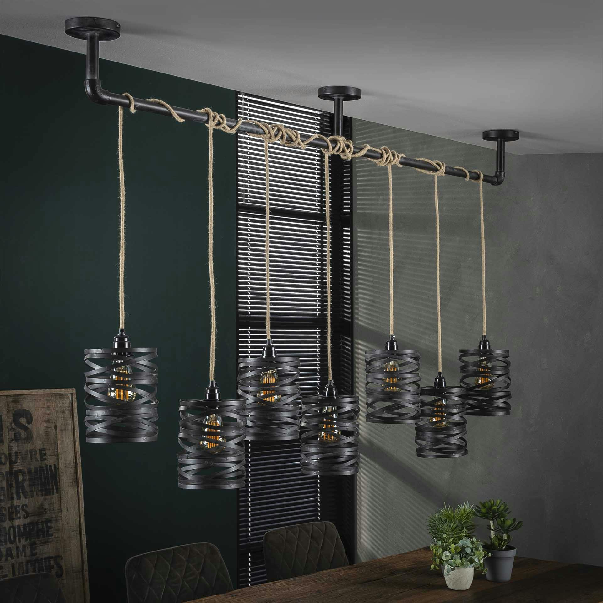 Suspension industrielle effet ruban gris ardoise 7 lampes RALF