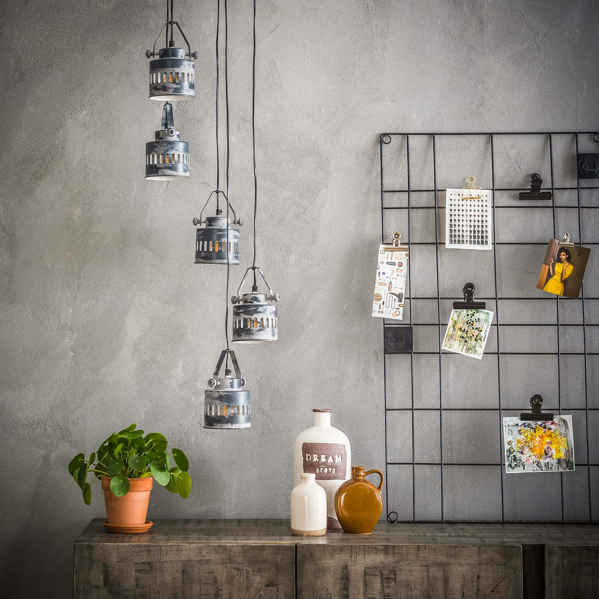 Suspension industrielle grappe 5 lampes lanternes TRIBECA