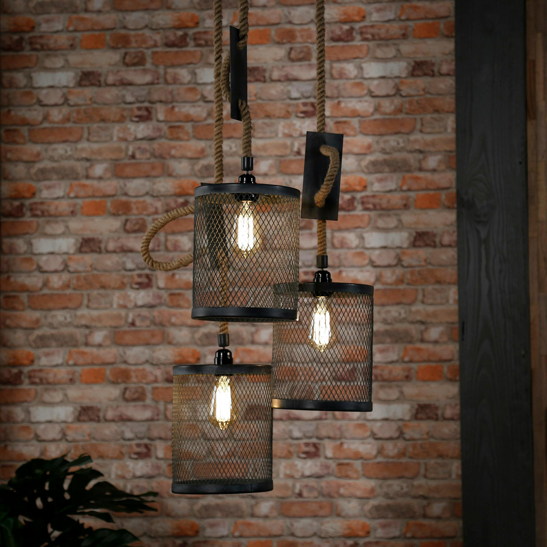 Suspension industrielle grappe effet maille 3 lampes TRIBECA