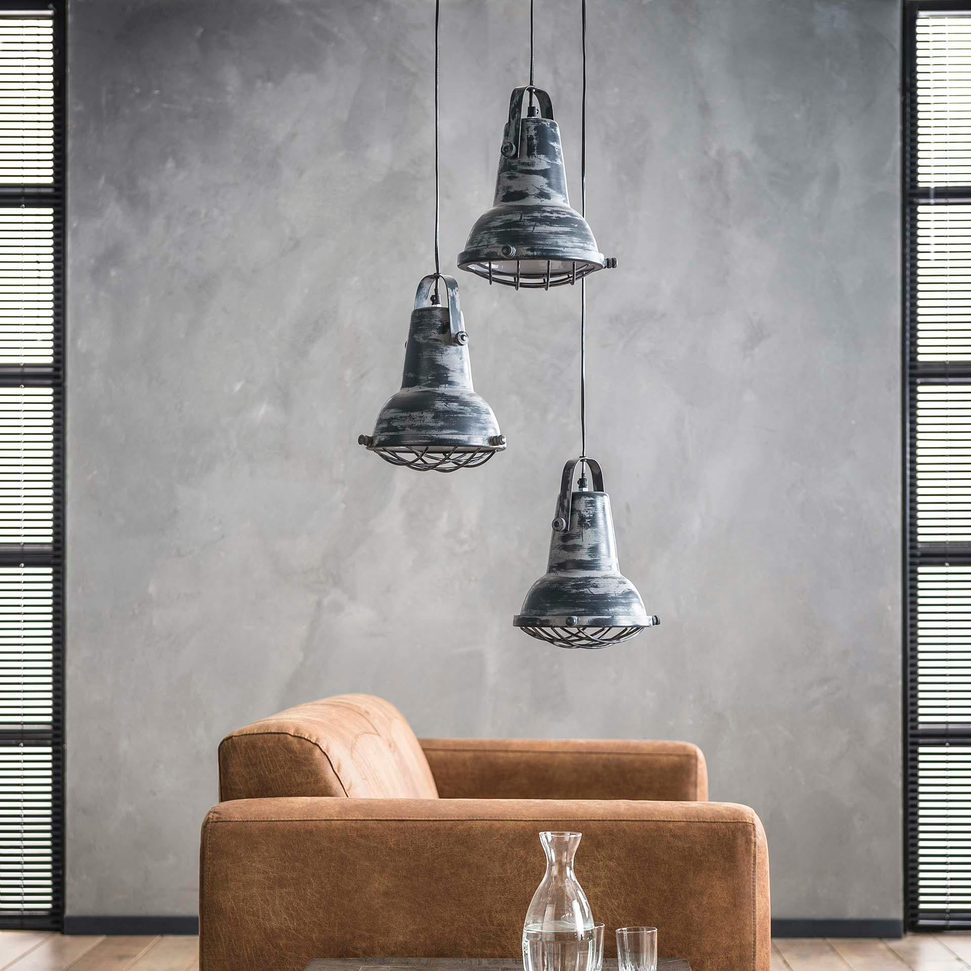 Suspension industrielle grillagée 3 lampes effet béton TRIBECA