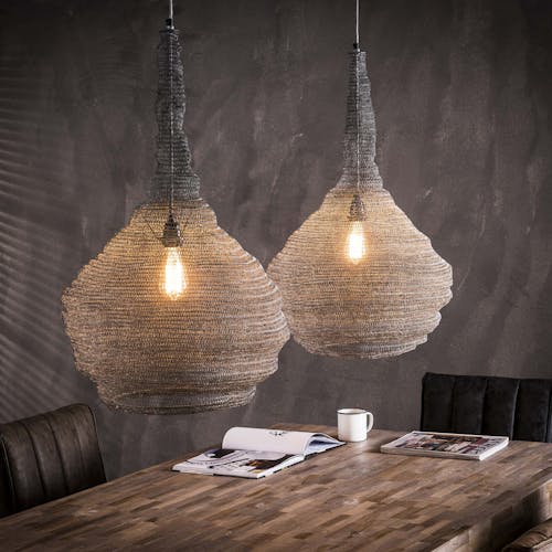 Suspension industrielle maille 2 lampes