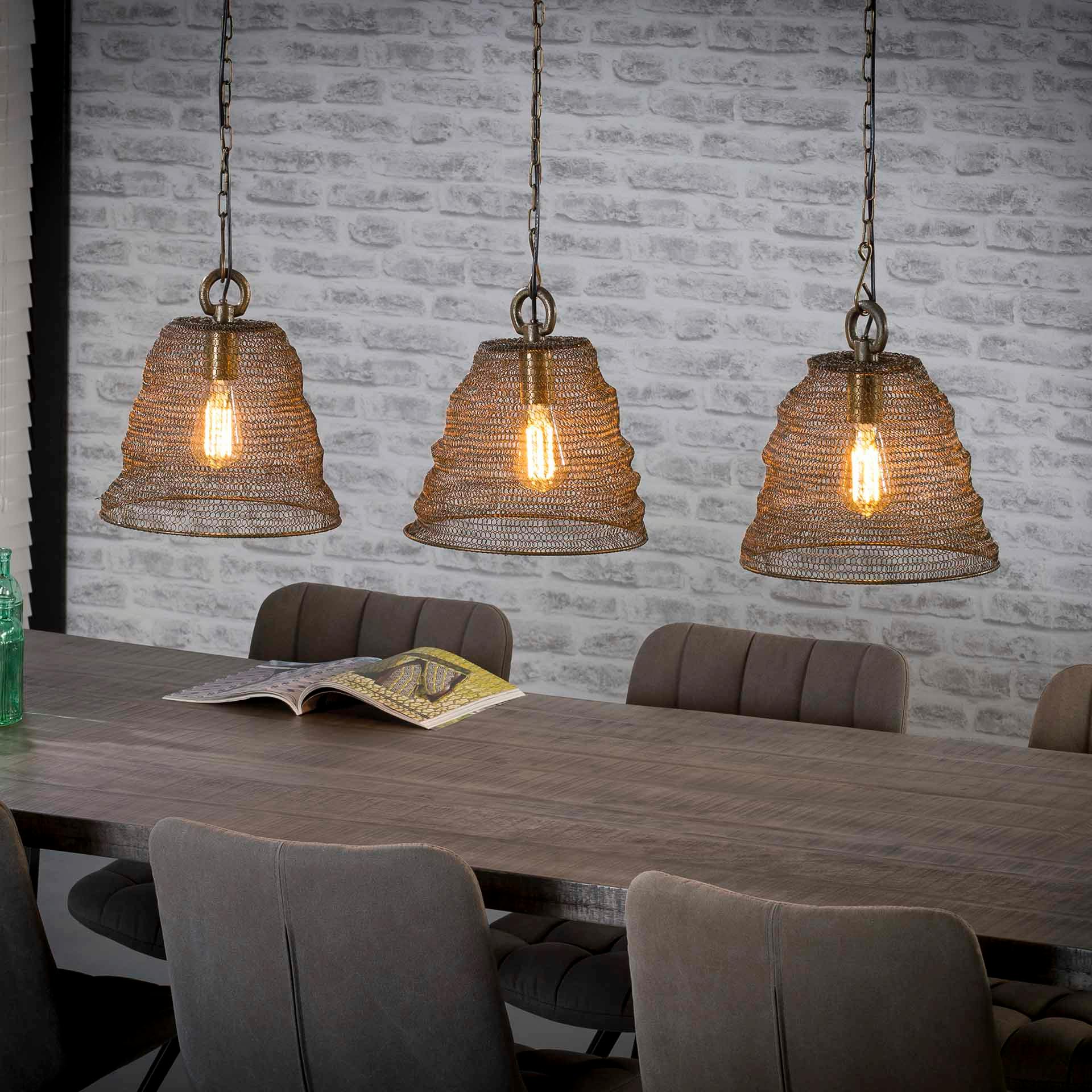 Suspension industrielle maille 3 lampes