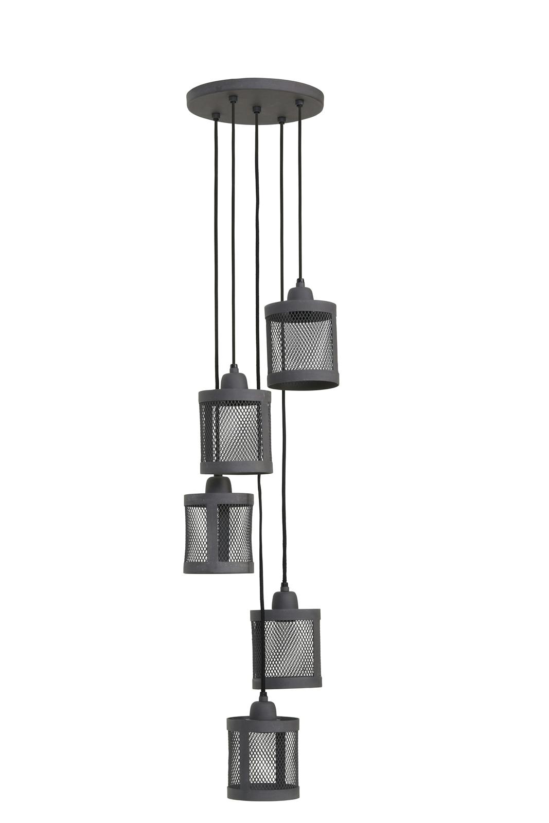 Suspension industrielle métal gris 5 lampes