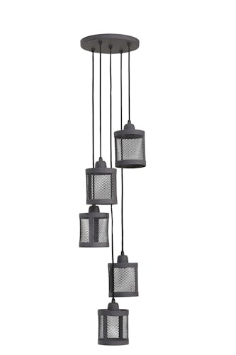 Suspension industrielle métal gris 5 lampes