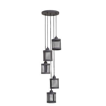  Suspension industrielle métal gris 5 lampes