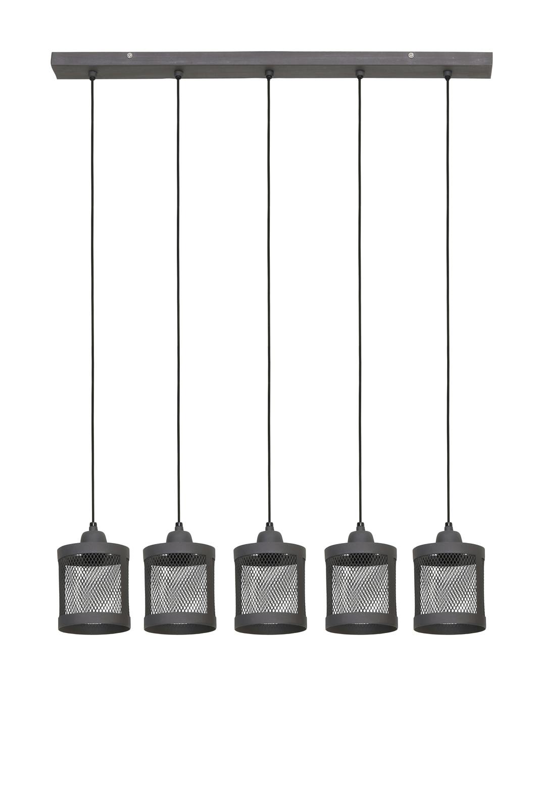 Suspension industrielle métal gris 5 lampes horizontales