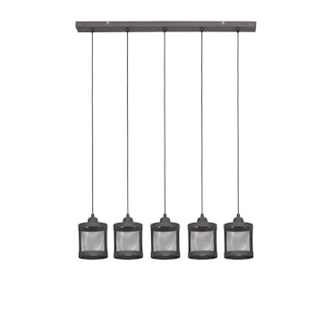  Suspension industrielle métal gris 5 lampes horizontales