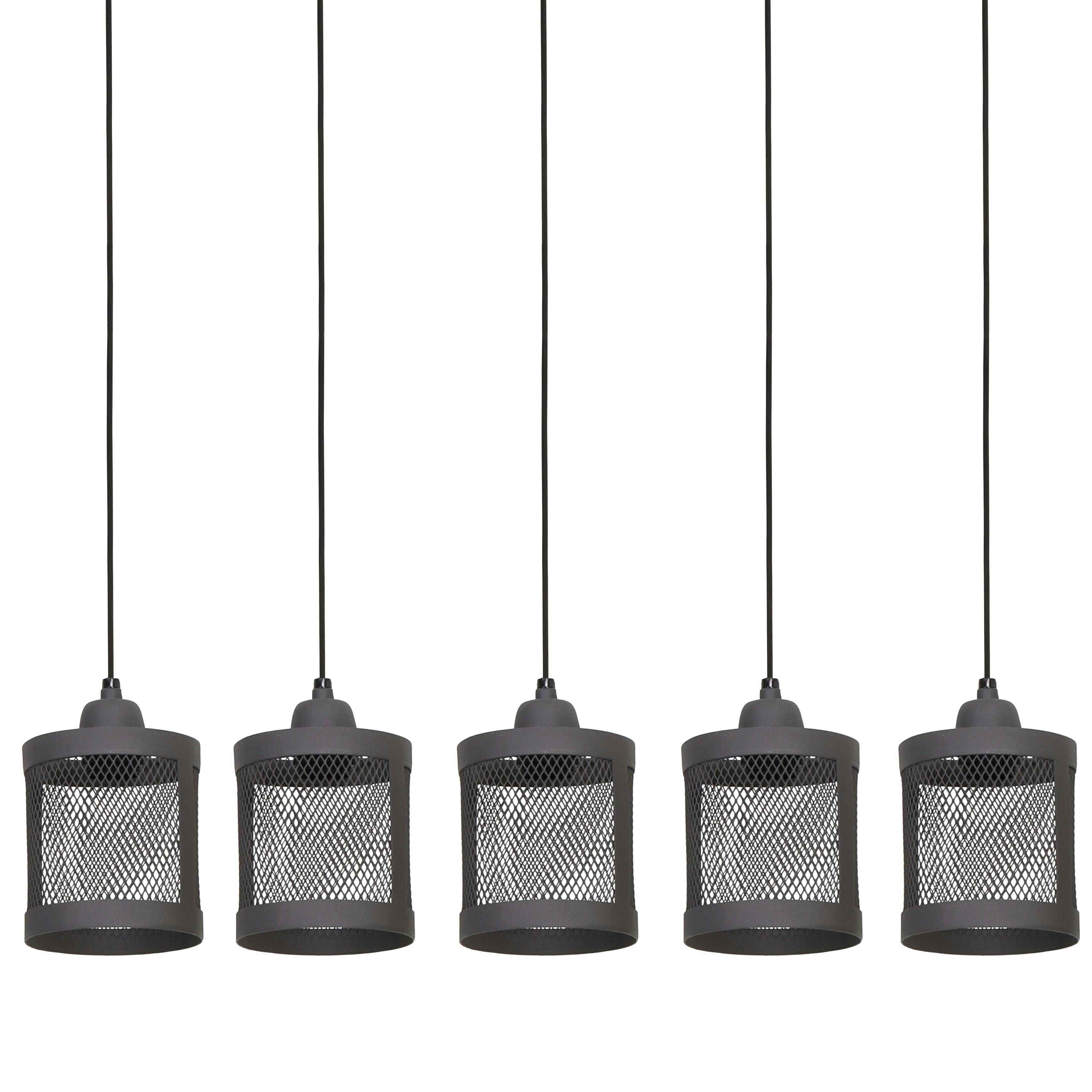 Suspension industrielle métal gris 5 lampes horizontales