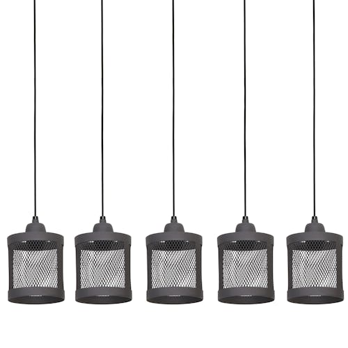 Suspension industrielle métal gris 5 lampes horizontales