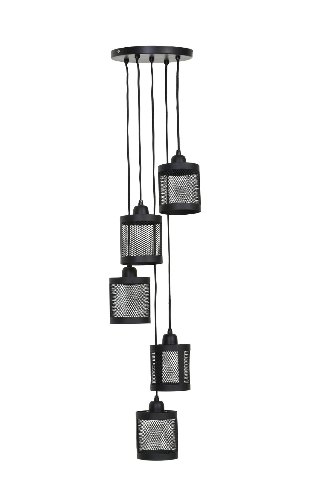 Suspension industrielle métal noir mat 5 lampes