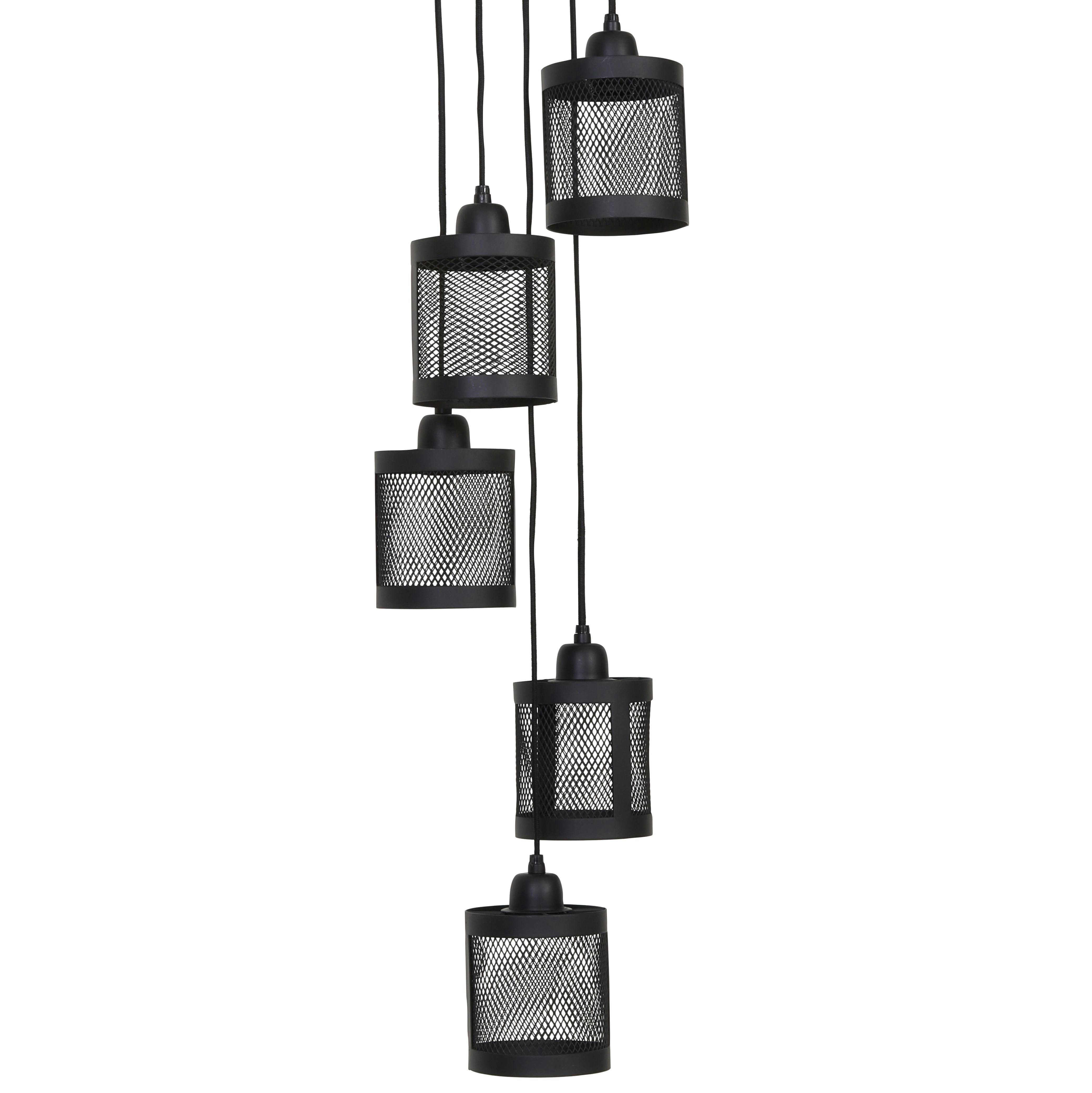 Suspension industrielle métal noir mat 5 lampes