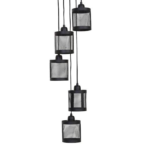 Suspension industrielle métal noir mat 5 lampes