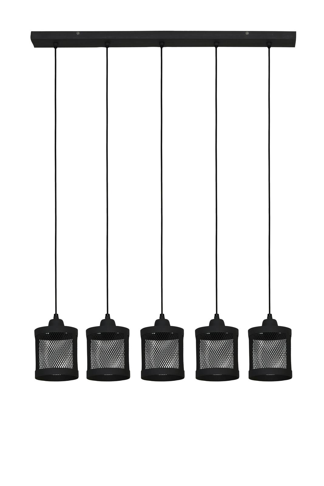 Suspension industrielle métal noir mat 5 lampes horizontales