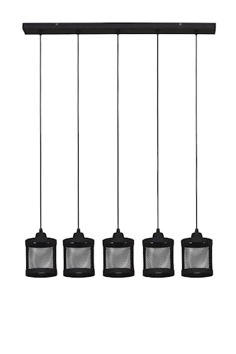 Suspension industrielle métal noir mat 5 lampes horizontales