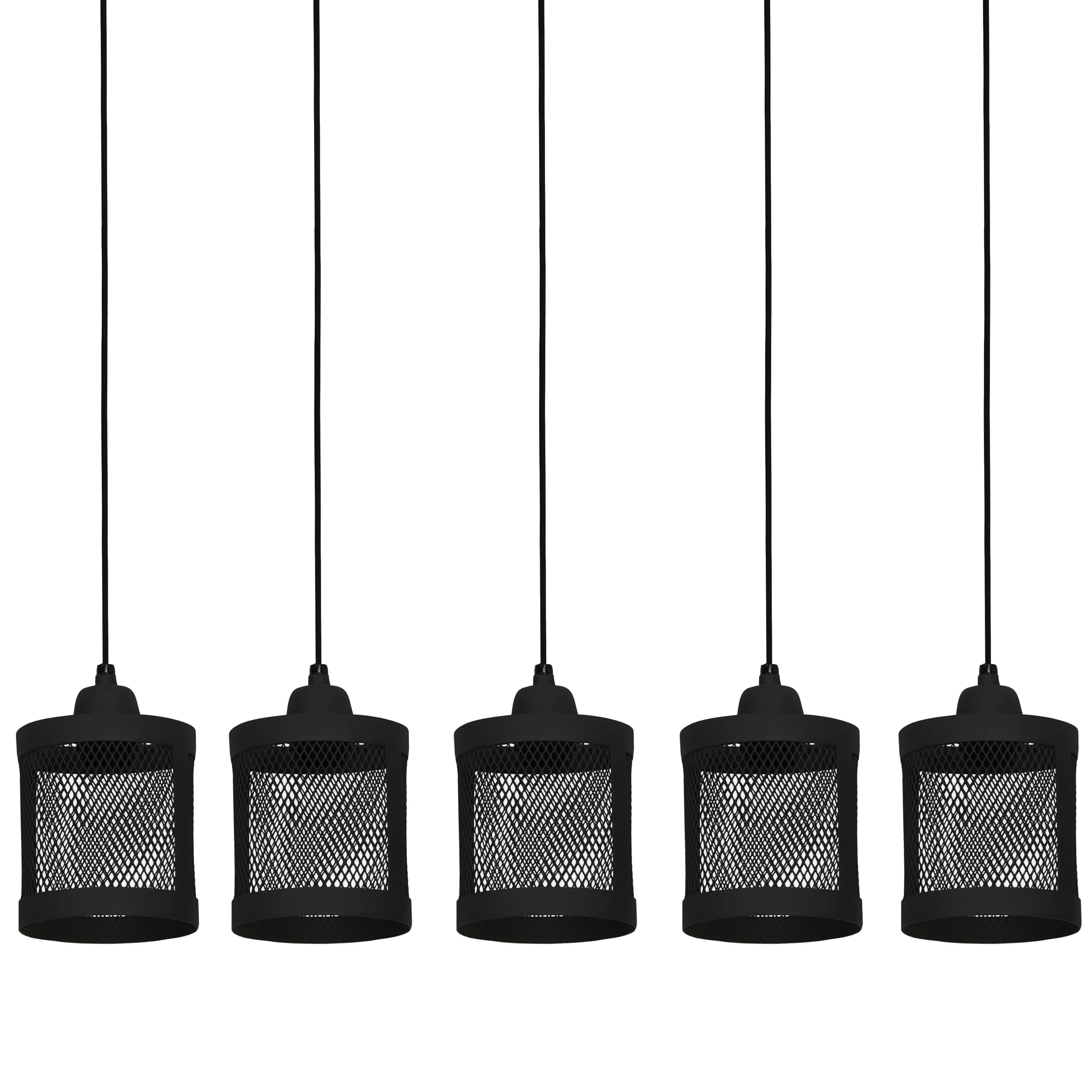 Suspension industrielle métal noir mat 5 lampes horizontales